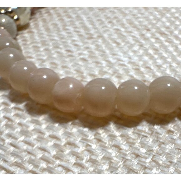 Vintage Beaded Stretch Bracelet With Pink & Gold Beads Textured Drop Bead - Picture 5 of 8